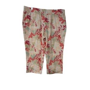 Women's Floral Print Capris - Beige with Coral Accents